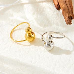 Minimalist Ball Shape Adjustable Ring Gold Silver Plated Stainless Steel Women's Jewelry Gift - Product Image 1