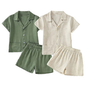 Set in Lino Biologico per Bambini, Completi Personalizzati per Ragazzi, Set con Bottoni in Lino, Camicie e Pantaloncini per Bambini, Abbigliamento per Bambini - Product Image 1