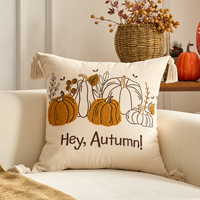 Coussin rectangulaire populaire pour Halloween et Thanksgiving, avec broderie de feuille d'érable et de citrouille, style dessin animé, fermeture éclair