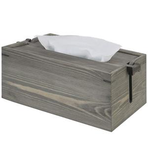 Caja de pañuelos de madera gris vintage con tapa ajustable para sala de estar y baño - Product Image 4