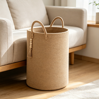 Panier de rangement rustique en corde de coton tressée, écologique, fait main, avec poignée durable, best-seller