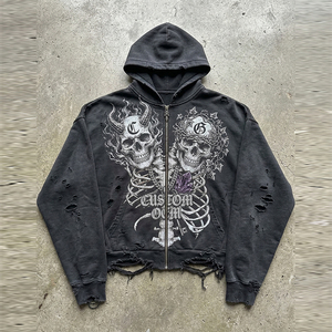 เสื้อยืดผู้ชายทรงโอเวอร์ไซส์ สไตล์สตรีทแวร์ ผ้าฝ้าย 100% ล้างสีแบบแอซิด พิมพ์ลายดิจิทัล วินเทจ ดีไซน์ขาดๆ แบบดิสเทรส รับผลิตตามแบบ OEM - Product Image 2