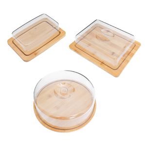 Bamboo Food <b>Storage</b> Container Set with Acrylic Lid Rectangle Shape Airtight Freshness Preservation Fridge Use Minimalist Design - Product Image 1