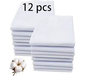 منديل قطني ناعم أبيض للرجال، مقاس 16*16 بوصة، 100% قطن نقي، مناديل سادة مع شريط جاكار للهدايا والزفاف - Product Image 1