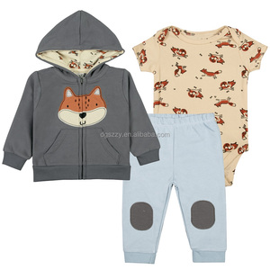 Conjunto de 3 Piezas de Sudadera con Capucha y Cremallera para Niña, Cierre de Cremallera, 100% Algodón, Estampado de Dibujos Animados, Mameluco de Manga Larga, 6-24 Meses - Product Image 6