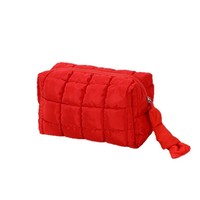 Trousse de maquillage personnalisée en nylon matelassé et gonflé avec dragonne Pochette de voyage en nylon souple et moelleux pour femmes