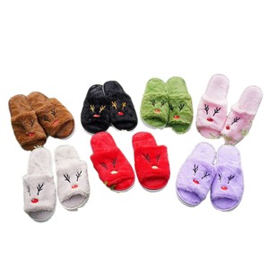 Pantofole in Peluche con Ricamo a Forma <span class=keywords><strong>di</strong></span> Renna Natalizia per Genitori e Figli, Calde Pantofole Invernali con Punta Aperta in Finta Pelliccia per Uomo, Donna e Bambini - Product Image 5