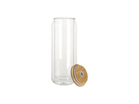 Gobelet en verre à double paroi de 15 oz (450 ml) pour sublimation, avec couvercle en bambou, transparent, pour impression personnalisée, thème Noël, effet globe de neige