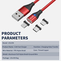 Kabel Data Magnetik 3-in-1 Super Speed 3A 11-Pin Pengisian Cepat dengan Selubung TPE Kepang, Kompatibel dengan Android Tipe-C Lainnya