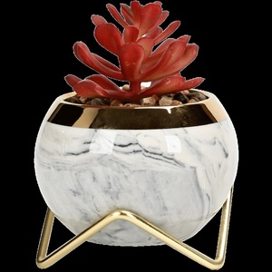 Napin exclusivo patrón de mármol borde dorado esférico cerámica suculenta maceta soporte moderno esmaltado para exportación de comercio exterior - Product Image 4