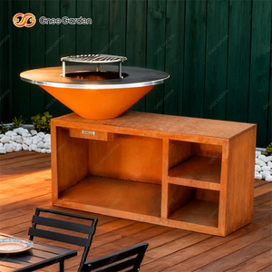 Brasero Moderno de Acero Corten con Soporte de Madera, Parrilla para Exteriores, Barbacoa de Carbón, Unidad de Calefacción para Patio, Acabado Pintado - Product Image 4