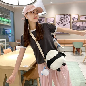 Cute Panda Crossbody Bag For Women Oval Zipper Closure Nylon Canvas Shoulder Bag Black With Pendant Summer 2023 - Product Image 2