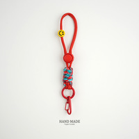 Porte-clés en nylon motif visage souriant d'été, breloque de sac en corde tressée colorée avec fermoir réglable, pendentif porte-clés multicolore mignon