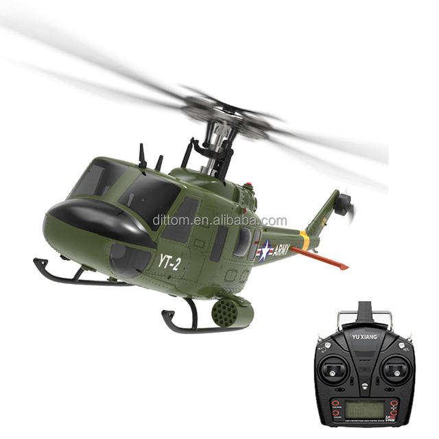 UH-1 Huey 1/34 RC Flybarless Helicopter 2.4G 6CH 6-Axis Gyro Army Flying Helicopter With Lights