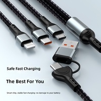 Kabel Pengisi Daya USB Tiga-dalam-Satu Horse Gift PD One-to-Three Braided Black dengan Konektor Type-C Lightning Micro USB untuk Pengisian Cepat