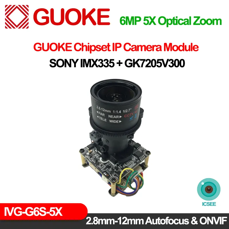6Mp Icsee So-ny Imx335 Module de caméra IP à zoom varifocal motorisé Détection de visage de mouvement Sécurité à domicile Sur-vif Rtsp Webcam de sécurité