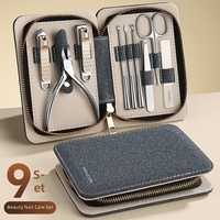 Ensemble professionnel de manucure et pédicure 9 pièces en acier inoxydable, coupe-ongles, pince à cuticules avec étui en cuir, cadeau de voyage