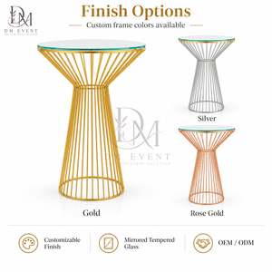 Round Cocktail <b>Table</b> for Hotel Bar Lounges with Gold Stainless Steel Flared Wire Base and Mirrored Tempered Glass Top - Product Image 4