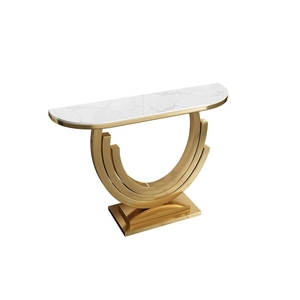 Meubles modernes de luxe pour salon <span class=keywords><strong>Table</strong></span> <span class=keywords><strong>console</strong></span> d'angle en demi-lune longue et fine carrée en métal doré <span class=keywords><strong>Table</strong></span> d'art noire avec dessus en marbre - Product Image 5