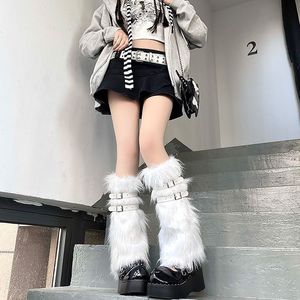 Calcetines Negros de Pelo Sintético para <span class=keywords><strong>Mujer</strong></span>, Estilo Y2K, Harajuku, Punk, Gótico, Lolita, Calentadores de Piernas para Invierno - Product Image 1