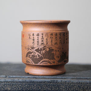 Hecho a mano arcilla púrpura madera esmaltada clásico mar ola y Magnolia patrón Durable decoración del hogar maceta de escritorio - Product Image 1