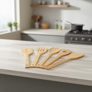 CJCJ246253101AZ Ensemble d'ustensiles de cuisine en bambou 6 pièces, cuillères et spatules en bois antiadhésives, gadgets de cuisine, lavage à la main uniquement - Product Image 2
