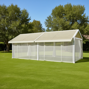 Pergola de jardin en aluminium 12x19 crème avec toit à lames orientables et rideaux imperméables – Abri extérieur - Product Image 2