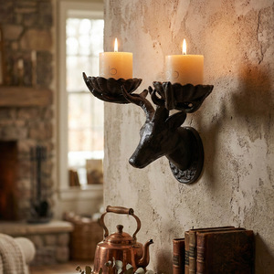 Cast Iron Antler Candle Holder Wall Mounted Metal Decor Home Decoration Indoor Outdoor Minimalist Style - Product Image 1