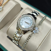 Set Hadiah Jam Tangan Wanita Mewah Berlian Quartz dengan Tali Logam Baru 2022