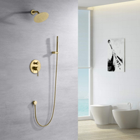 Purorigin – Nouveau kit de douche mural encastré rond de luxe doré, système de douche haut de gamme pour salle de bain avec inverseur