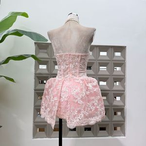 Abito Formale Elegante di Alta Qualità, Mini Abito a Linea A Senza Spalline con Decorazioni Floreali e Struttura a Lisca di <span class=keywords><strong>Pesce</strong></span> - Product Image 3