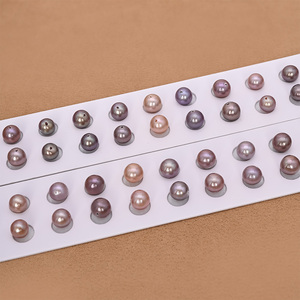 Perles rondes naturelles de couleur violette de 7-8 mm, perles cultivées authentiques semi-percées, pour boucles d'oreilles et bagues - Product Image 1