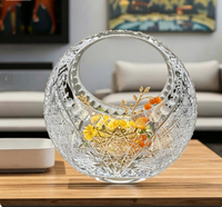 Panier à fruits et fleurs en cristal sculpté à la main avec 24% de PbO, poignée de luxe, centre de table, ornement de mariage, cadeau de festival