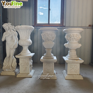 Fornitori di Vasi da <span class=keywords><strong>Giardino</strong></span> Rotondi in Marmo Bianco Naturale per Fiori - Product Image 3