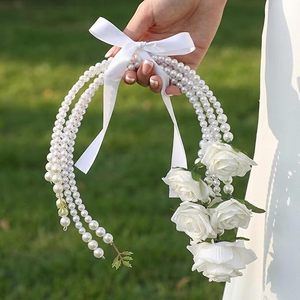 Bouquet de mariée artisanal en lys et roses au toucher réel |   Fleurs de <span class=keywords><strong>mariage</strong></span> luxueuses ornées de perles |   Ensemble floral de qualité supérieure en gros - Product Image 3