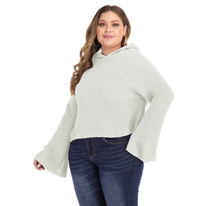 <span class=keywords><strong>Pull</strong></span> en tricot à <span class=keywords><strong>manches</strong></span> <span class=keywords><strong>évasées</strong></span> et à capuche pour femmes grandes tailles, pour femmes rondes - Product Image 5