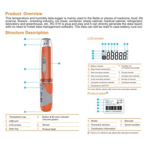 Hedao RC-51H Pen Style Usb <b>Data</b> <b>Logger</b> Elitech <b>Temperature</b> and Humidity <b>Data</b> <b>Logger</b> for Vegetable and Fruit Transportation - Product Image 2