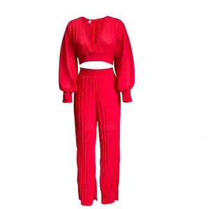 New Design Girl's Plus Size Career Suit Sets Pure Color V Collar Loose Two Pieces Set Long Sleeve Party Wear Jumpsuit Hot Sale