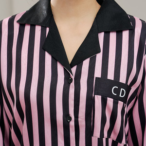 Conjunto de Pijama de Seda Satinada para Mujer, Nuevo, Estampado a Rayas, Manga Larga - Product Image 4