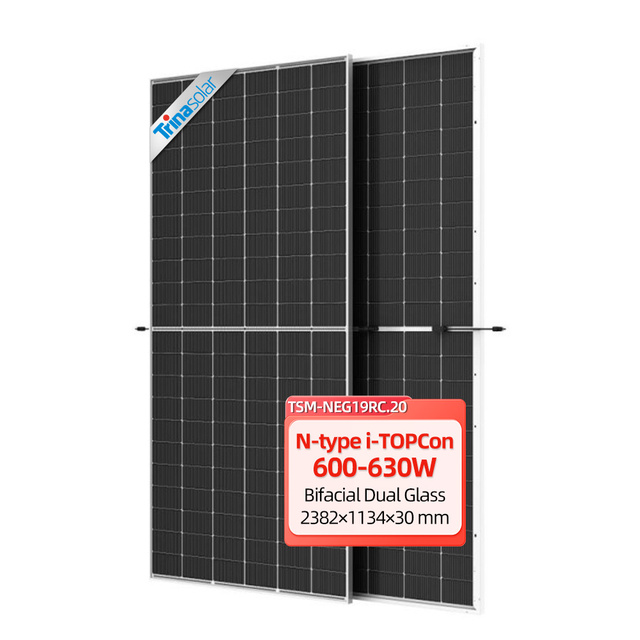 New Stock Trina Topcon Panel Solar 600W 610W 625W 630W Bifacial Solar Module Panels for Solar Farm