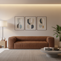 Ensemble de canapés en cuir véritable pour salon de villa, canapé modulable America Cloud marron, luxe sur mesure, style vintage mi-siècle