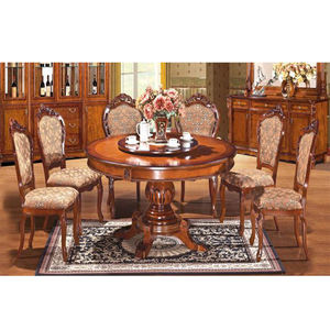 Juego de Comedor de Madera de Teca Tallada, Seis Plazas, Estilo Clásico, Acabado Antiguo, Duradero, Personalizable - Product Image 1