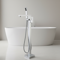 Mitigeur de baignoire et de douche sur pied en laiton, design contemporain carré, monocommande, avec fonction cascade douce, pour salle de bain