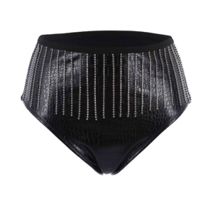 Ensemble de lingerie personnalisé en similicuir noir avec franges en strass, soutien-gorge et culotte taille haute, 2 pièces, tenues de rave, OEM - Product Image 6