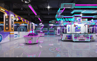 Aire de jeux intérieure commerciale Cyberpunk avec toboggan souple, piscine à balles et machine de jeu d'arcade