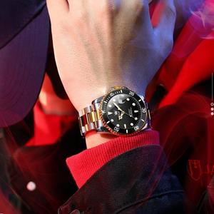 Olevs 6650 jam tangan <span class=keywords><strong>Analog</strong></span> otomatis pria, arloji mewah hitam emas tahan air tanggal otomatis Stainless Steel, jam tangan bercahaya untuk pria - Product Image 4