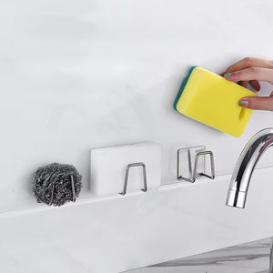 Support mural de cuisine en gros et organisateur de rangement en acier inoxydable auto-adhésif avec égouttoir et porte-éponges - Product Image 4