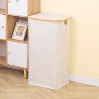 Panier à linge pliable avec couvercle en bambou, panier de rangement pour vêtements sales, poignée, gain de place pour salle de bain, chambre à coucher, dortoir
