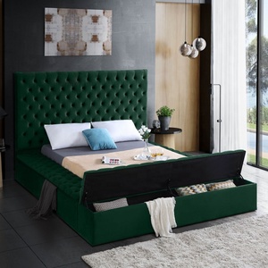 Diseño de lujo de <span class=keywords><strong>cama</strong></span> doble, ideas modernas para dormitorios, base de <span class=keywords><strong>cama</strong></span> tapizada negra con almacenamiento. - Product Image 5