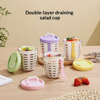 Gobelet à fruits drainable avec fourchette, boîte à pique-nique portable, grande capacité, PP 500 ml, gobelet pour petit-déjeuner, boîte à salade anti-fuite